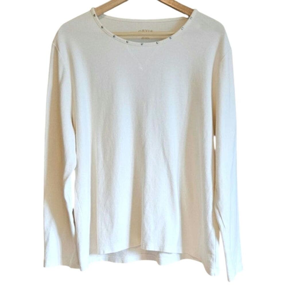 Orvis Women's Long Sleeve Scoop Neck Embezzled Neckline Cream XLarge